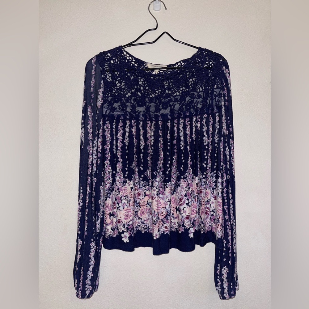 🪻 Living Doll Purple Floral Long Sleeve, size S 🪻